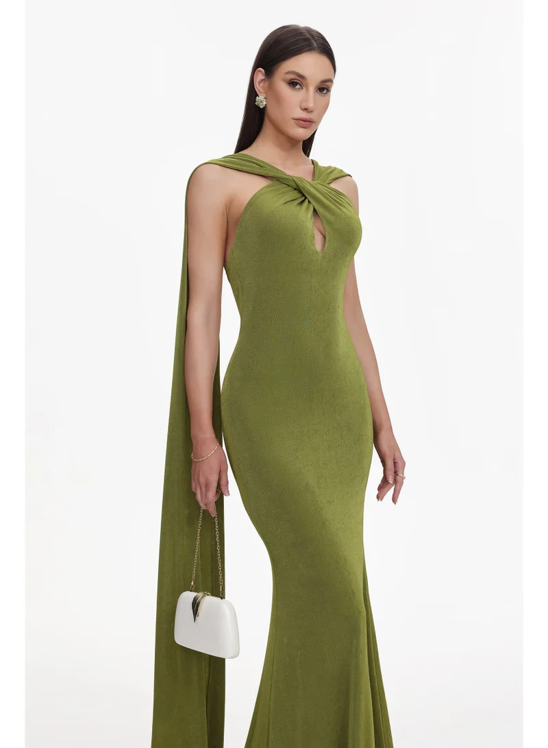 Bella Barnett  Romelle Elegant Contour Twist Halter Cape Cut Out  Maxi Dress for Women | Best Price UAE